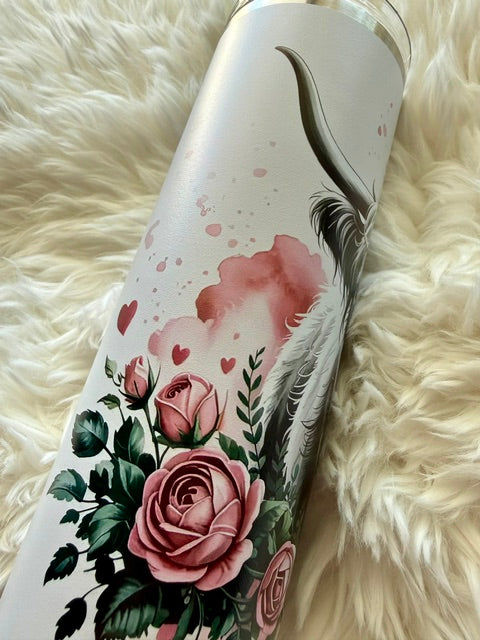 Highland cow with roses - 20oz Skinny tumbler - Powder coat - UV printed