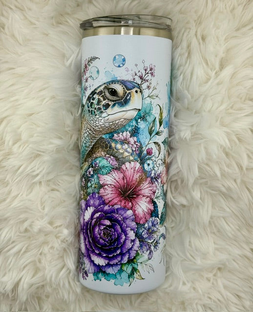 Floral Sea Turtle - 20oz Skinny Tumbler
