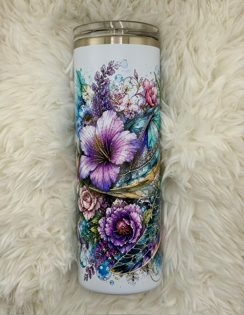 Floral Sea Turtle - 20oz Skinny Tumbler