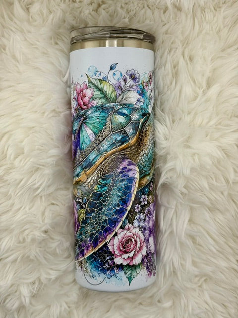Floral Sea Turtle - 20oz Skinny Tumbler