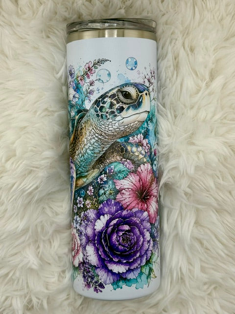 Floral Sea Turtle - 20oz Skinny Tumbler