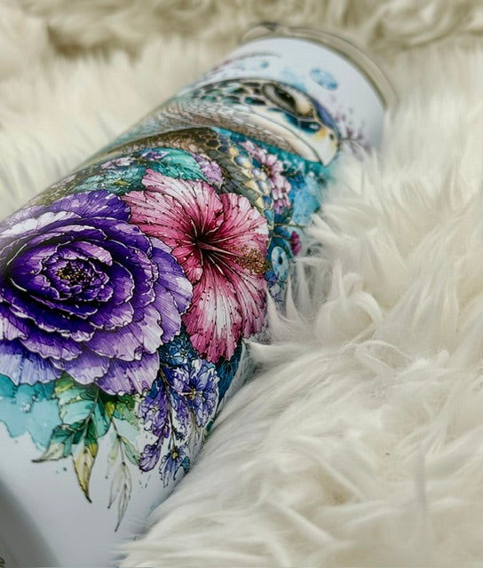 Floral Sea Turtle - 20oz Skinny Tumbler