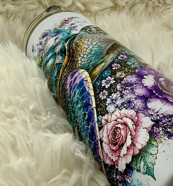 Floral Sea Turtle - 20oz Skinny Tumbler