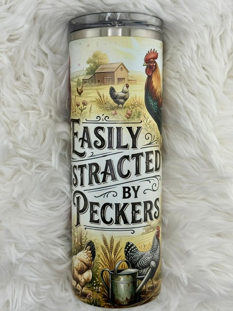 Easily distracted - chickens - 20oz Skinny tumbler