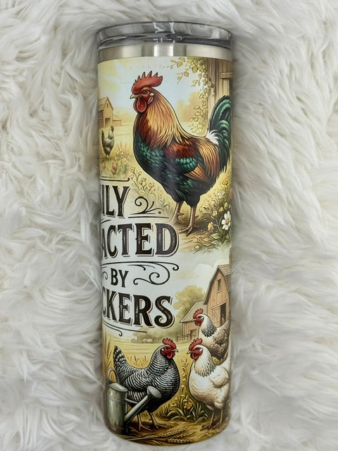 Easily distracted - chickens - 20oz Skinny tumbler