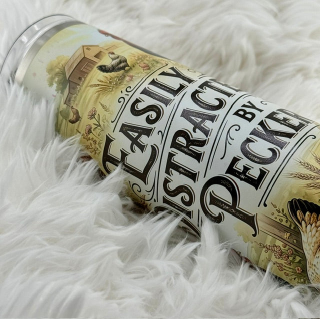 Easily distracted - chickens - 20oz Skinny tumbler
